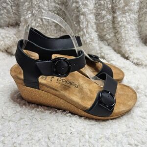 Papillio by Birkenstock Soley Black Leather Wedge Sandals size 9